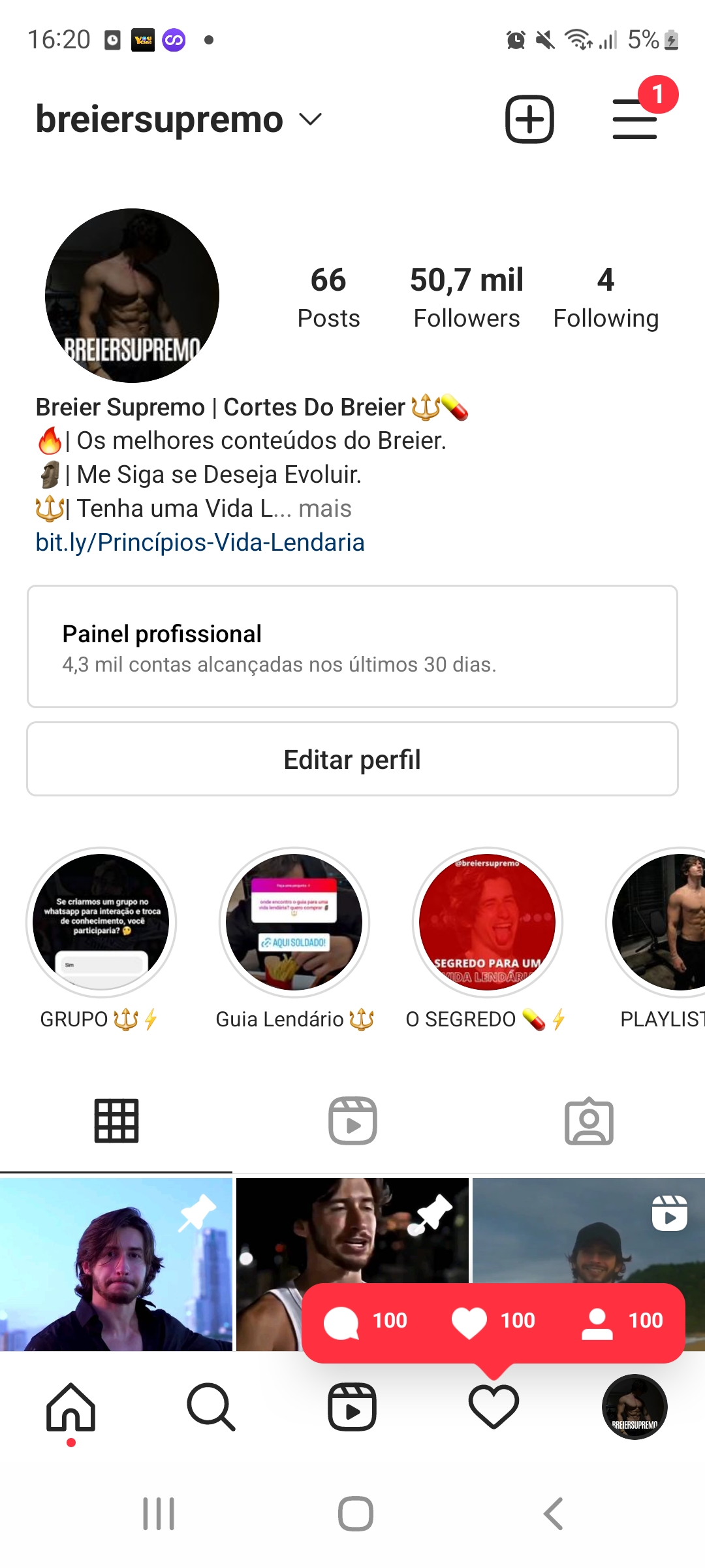 Conta de instagram com 50 Mil seguidores engajada