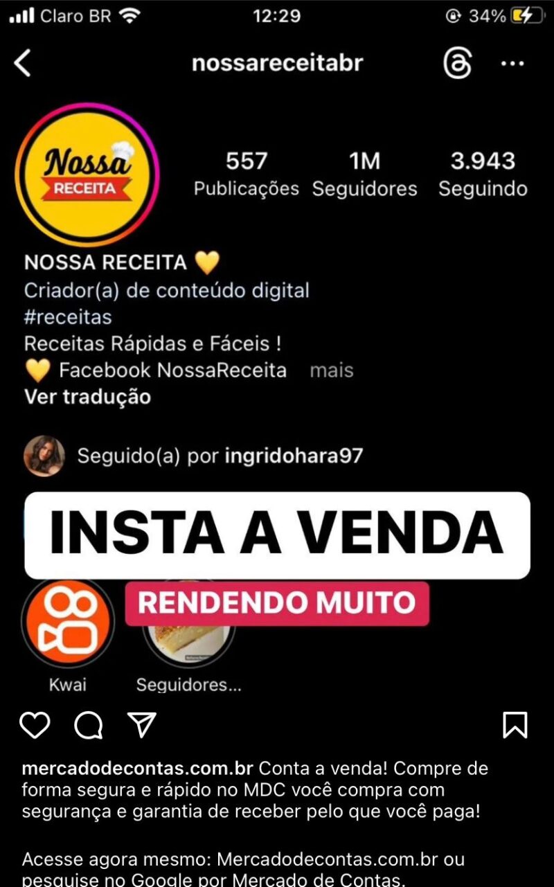 Instagram de Receitas com 1M de Seguidores