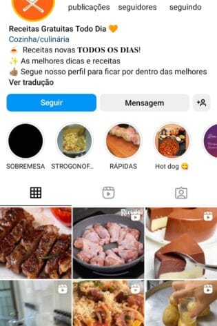 Instagram a venda nicho de receitas