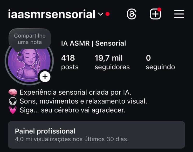 Instagram de ASMR com IA