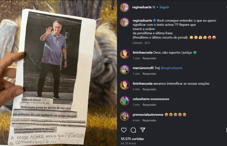 Regina Duarte sai em defesa de Bolsonaro e adota discurso de que ex-presidente está sendo perseguido 1 Regina Duarte sai em defesa de Bolsonaro e adota discurso de que ex-presidente está sendo perseguido