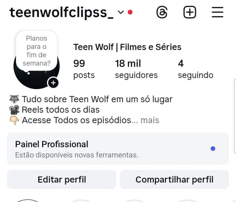 Instagram de Filmes e Séries a Venda