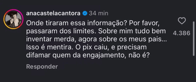 Ana Castela perde a paciência com boatos sobre sua família 1 Ana Castela