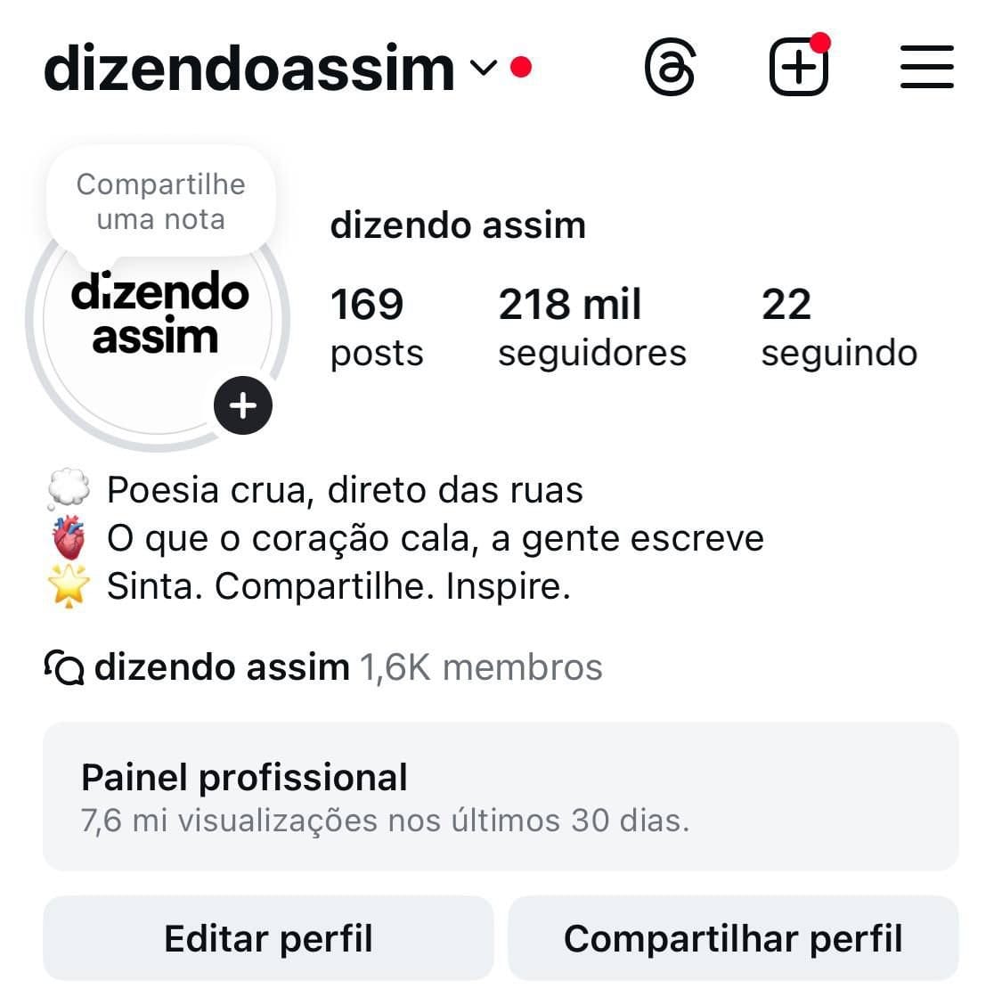 Conta no Instagram de Frases