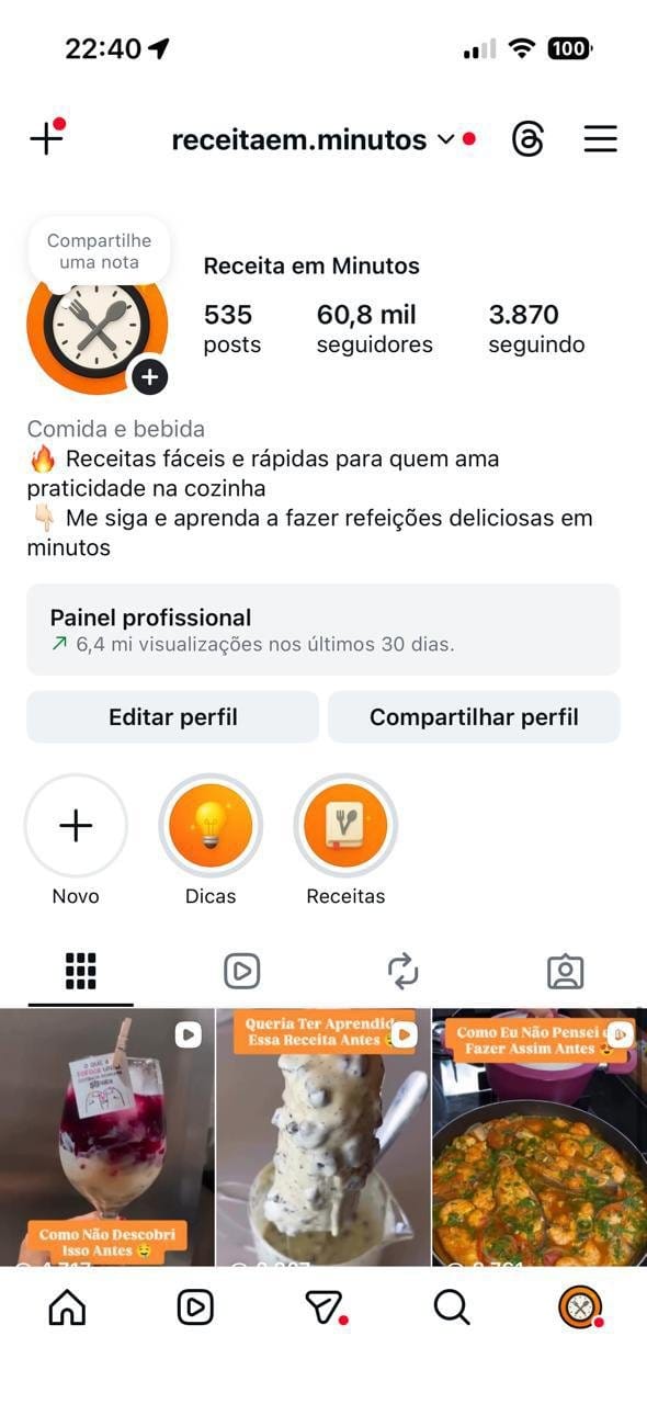 Instagram de Receitas Engajado a Venda 1 Instagram de Receitas Engajado a Venda