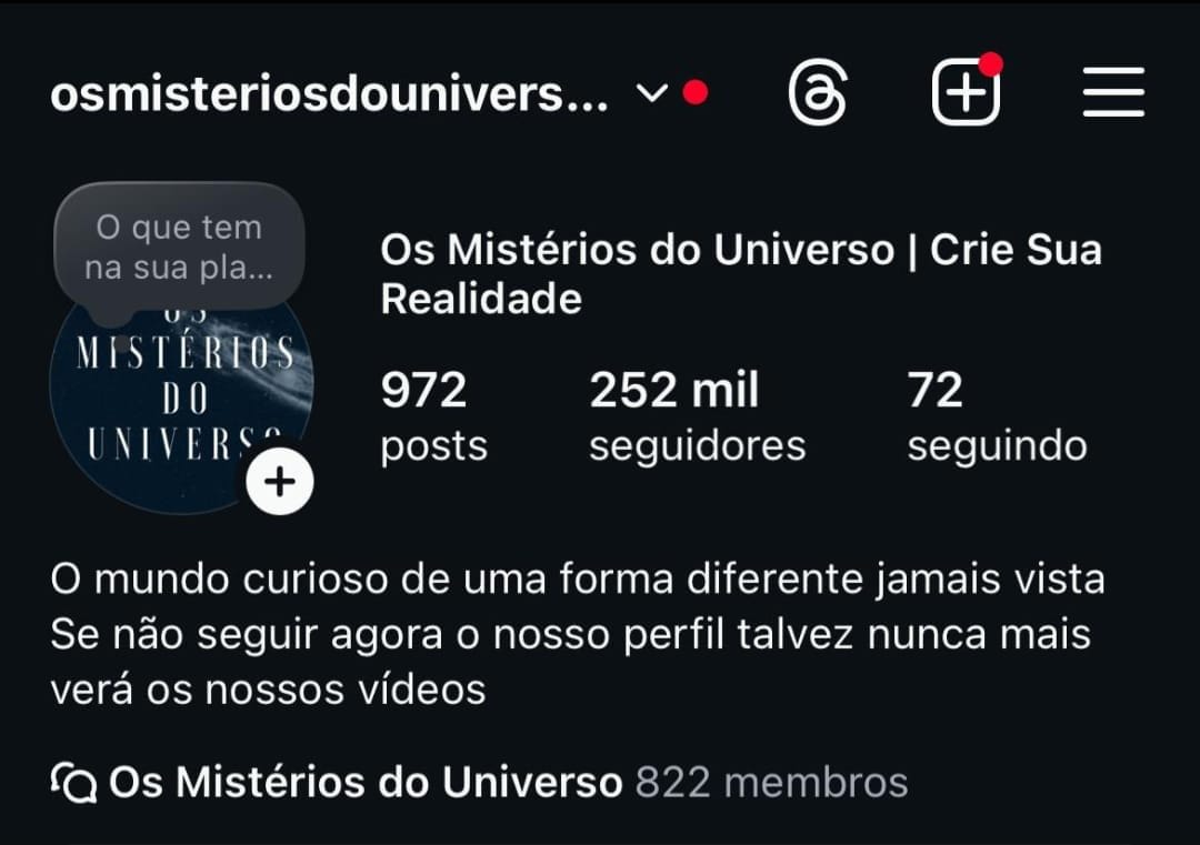 Instagram de Mistérios do Universo