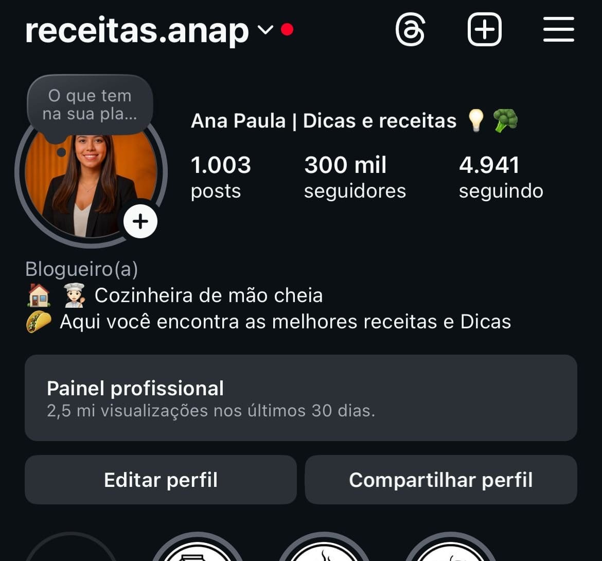 Instagram de Culinária/Receitas a Venda