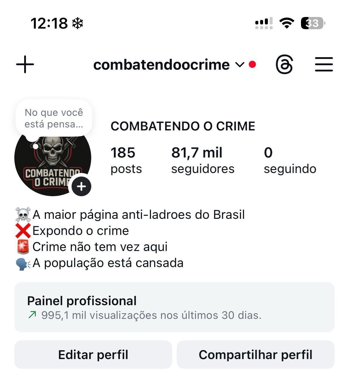Instagram de Combate ao Crime a Venda 1 Instagram de Combate ao Crime a Venda