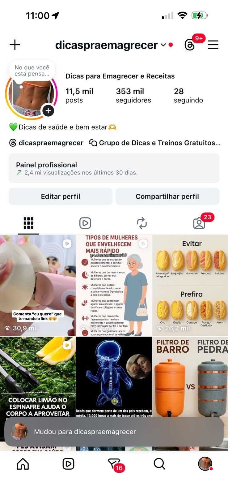 Perfil do Instagram de Emagrecimento com 300k