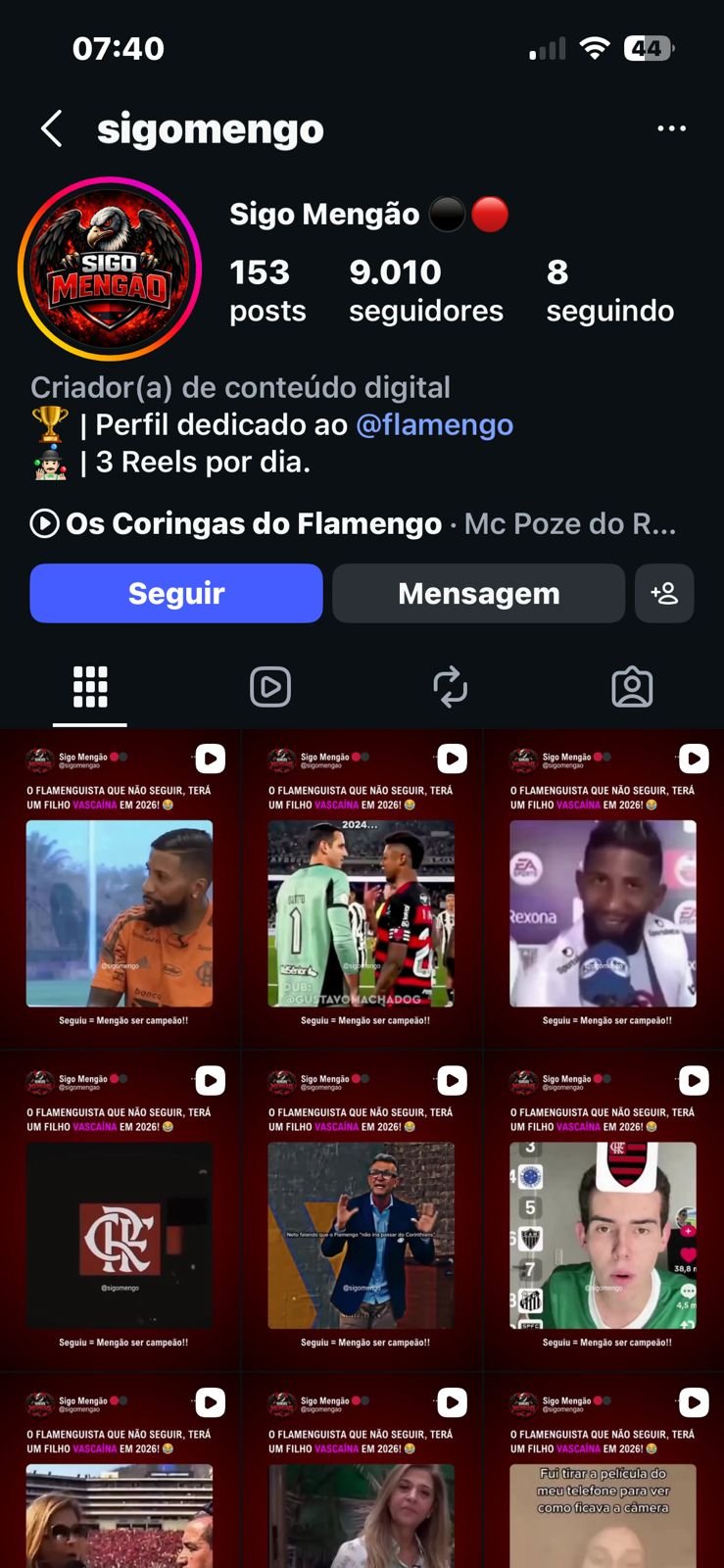 Instagram do Flamengo a Venda