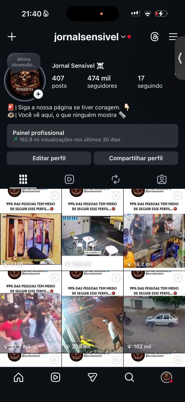 Instagram de Notícias com 160M de alcance Storys Batendo 100k