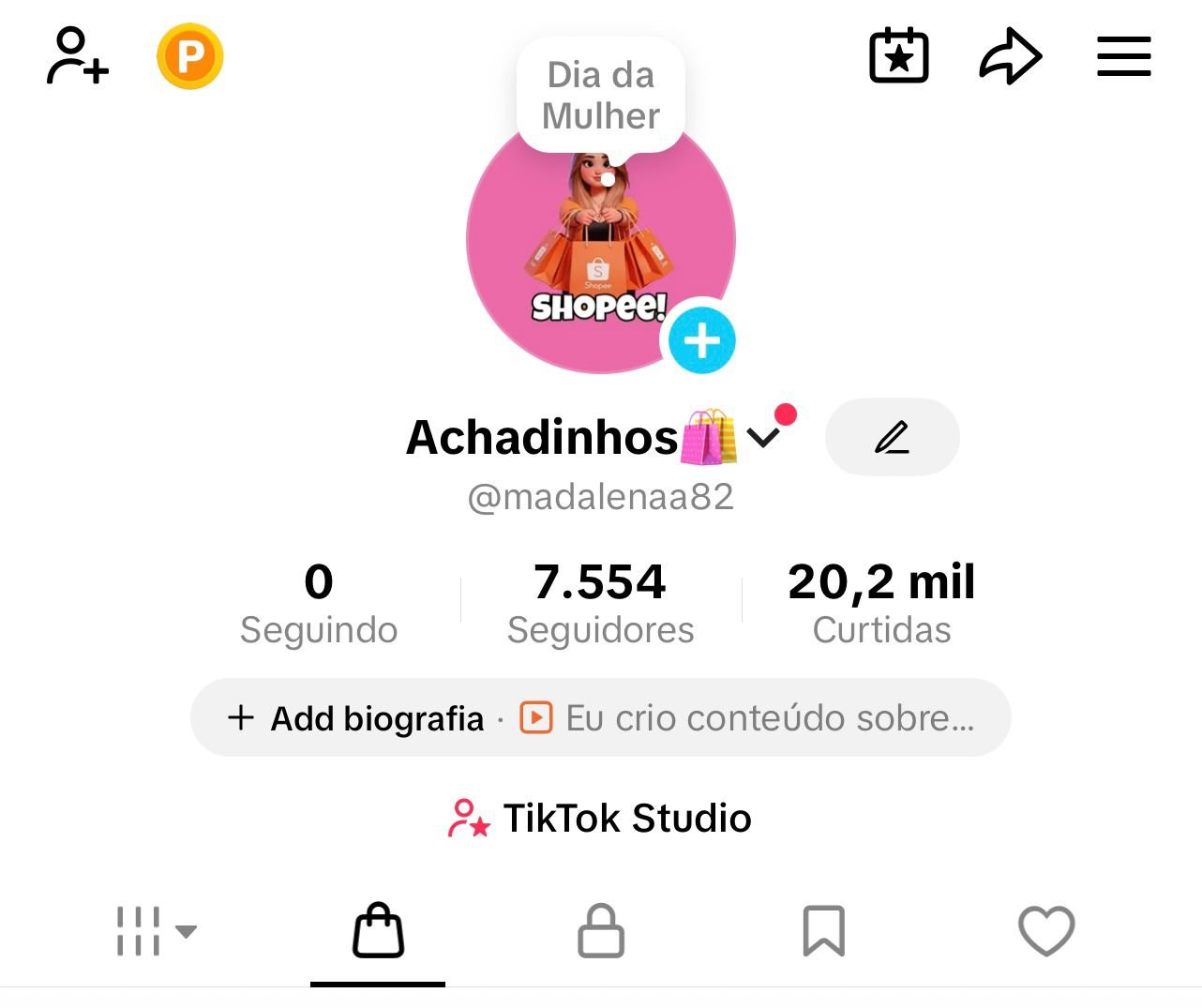 Perfil de Achadinhos no Tiktok Com Shop Ativo