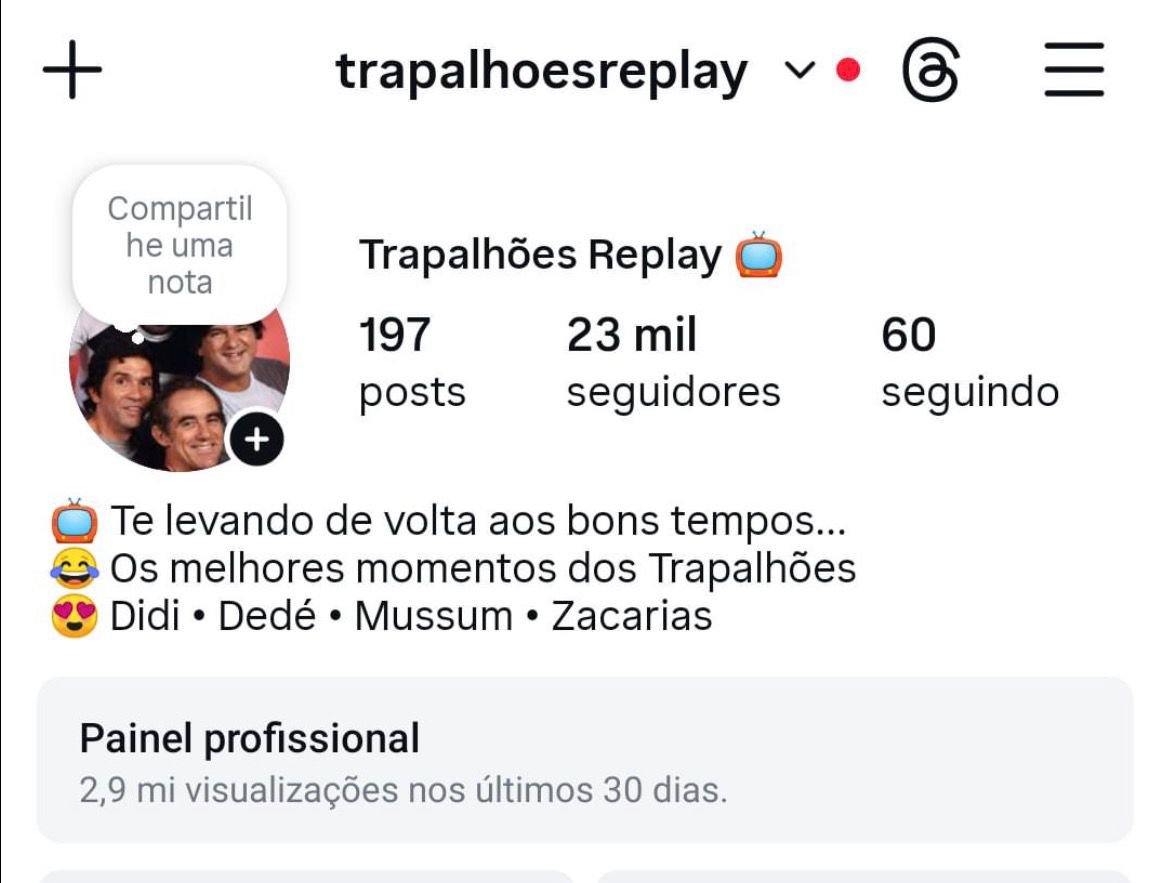 Perfil de Cortes dos Trapalhões 1 Perfil de Cortes dos Trapalhões