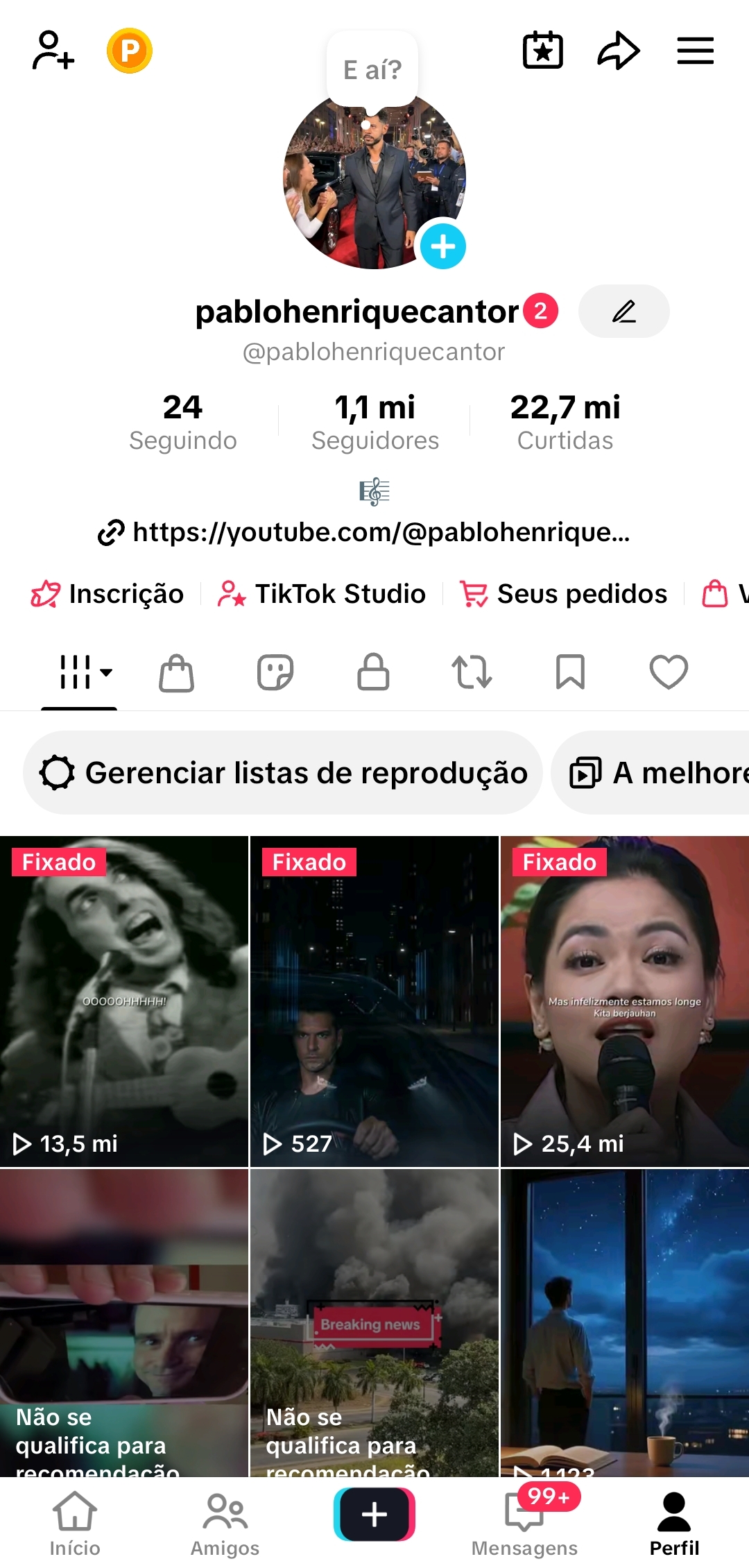 Tik Tok 1.1 milhões de seguidores
