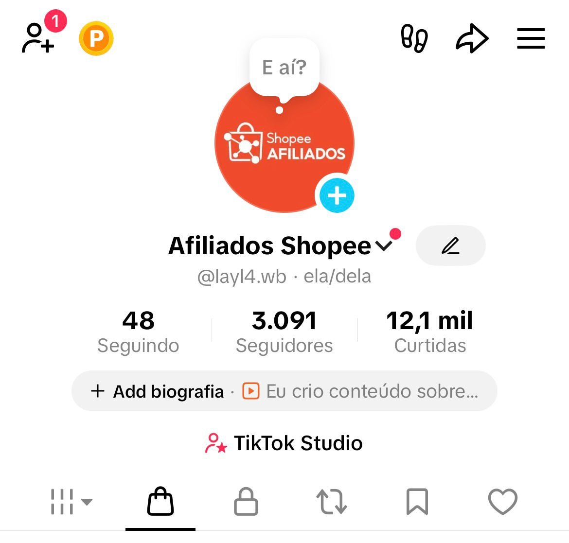 Conta do Tiktok de Afiliado com Shop