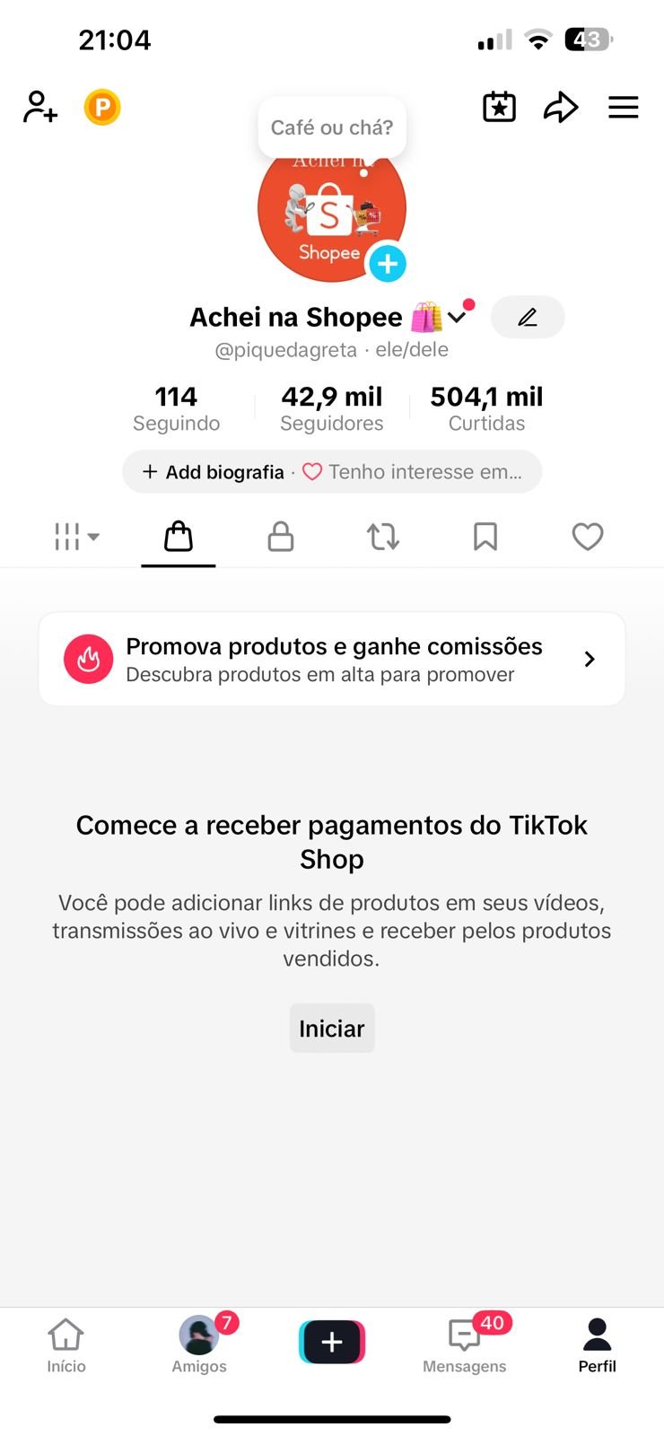 Tiktok Monetizado e com Shop Ativo Nicho de Achadinhos