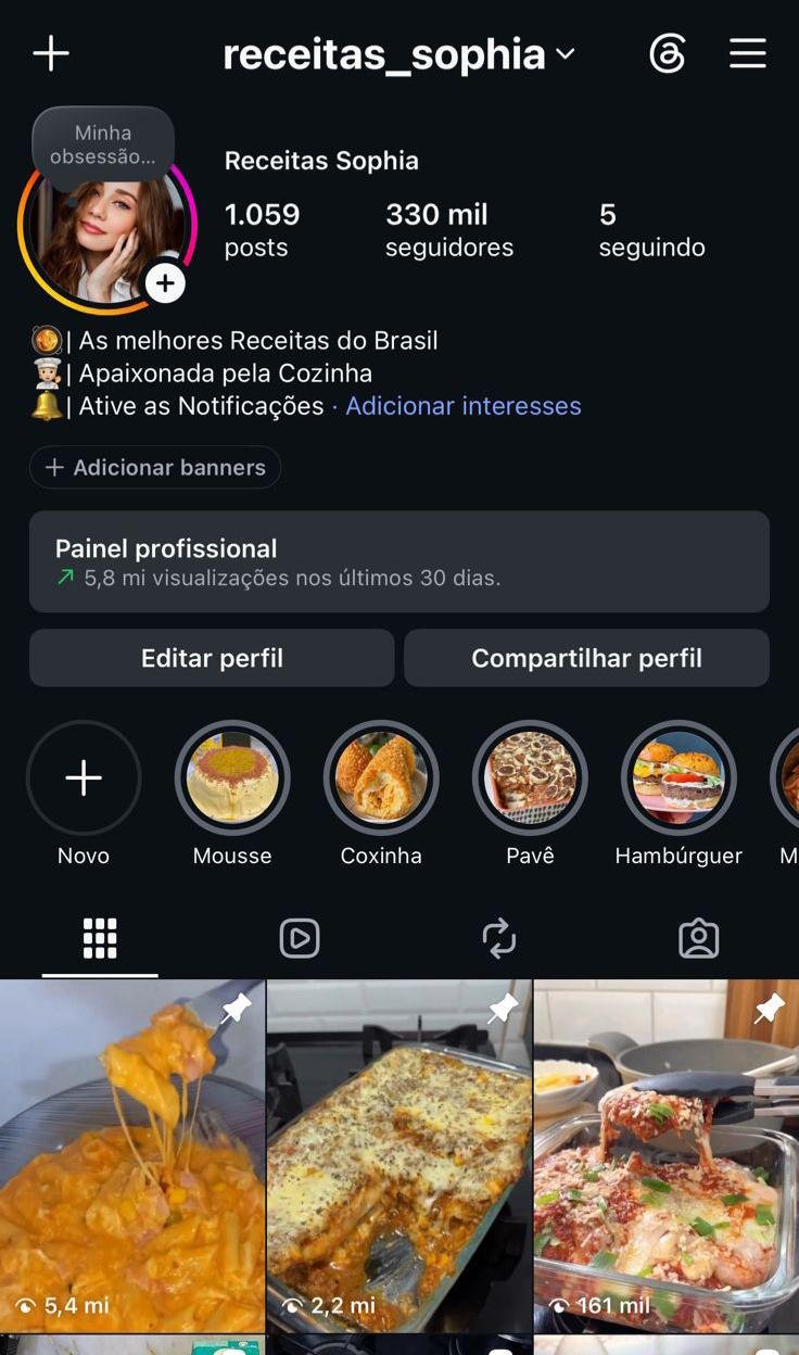 Perfil de Receitas com 330k Engajado 1 Perfil de Receitas com 330k Engajado