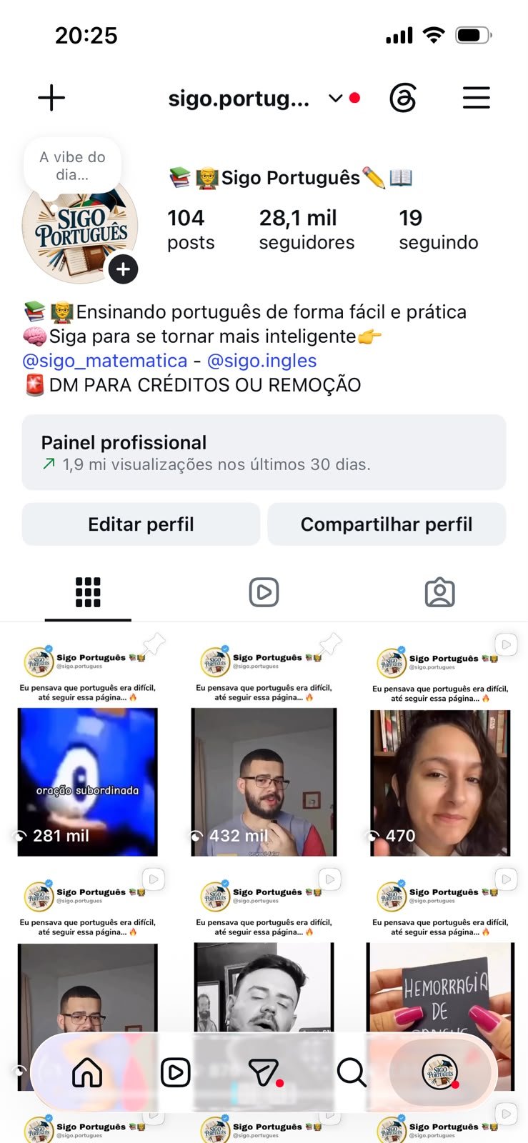Perfil no Instagram de Educação 1 Perfil no Instagram de Educação