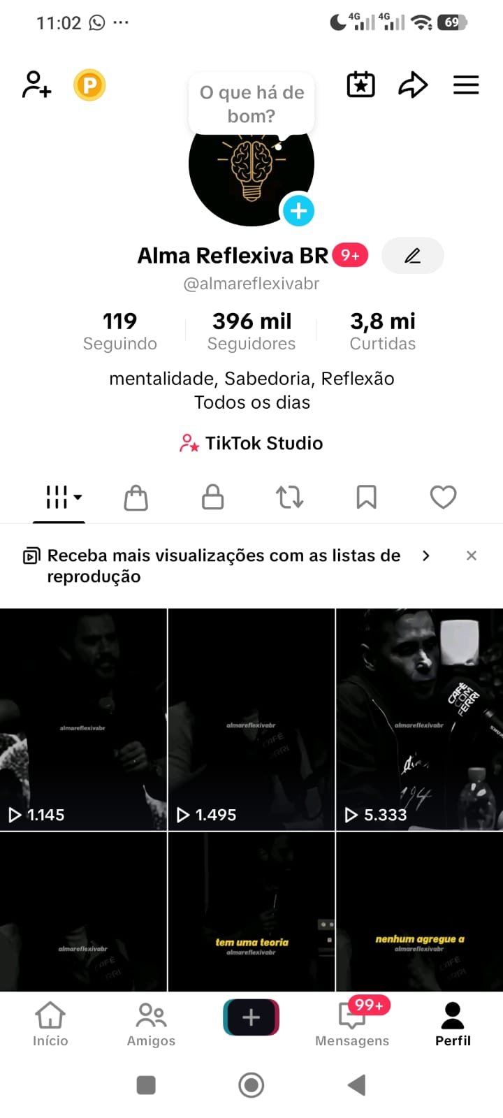 Perfil no Tiktok de Motivação de 400k